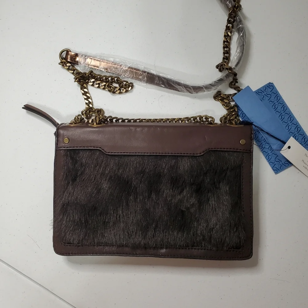 NWT SIMPLY VERA WANG Dark‎ BROWN Faux Fur CROSSBODY BAG